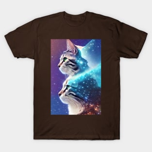 Galaxy Cat Double Exposure - Modern Digital Art T-Shirt